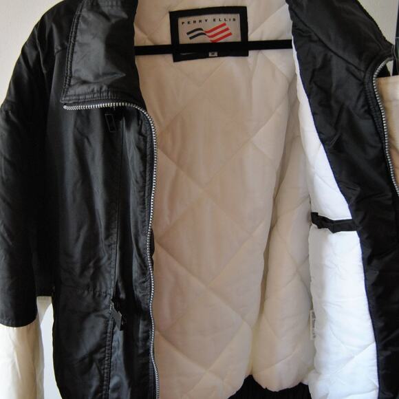 Perry Ellis America Winter Coat Black & White Medium Vintage - Picture 8 of 10